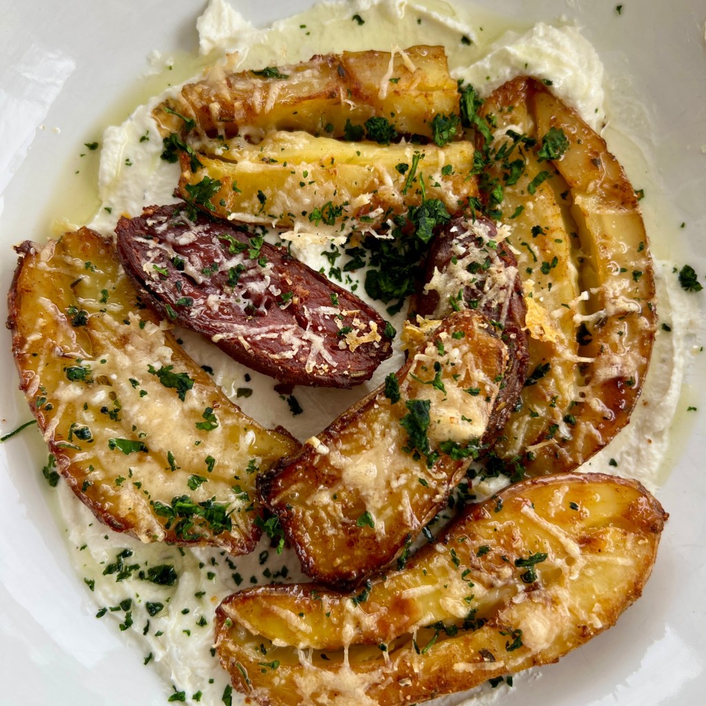 Crispy Herbed Roasted Fingerling Potatoes with Whipped feta garlic&nbsp;dip